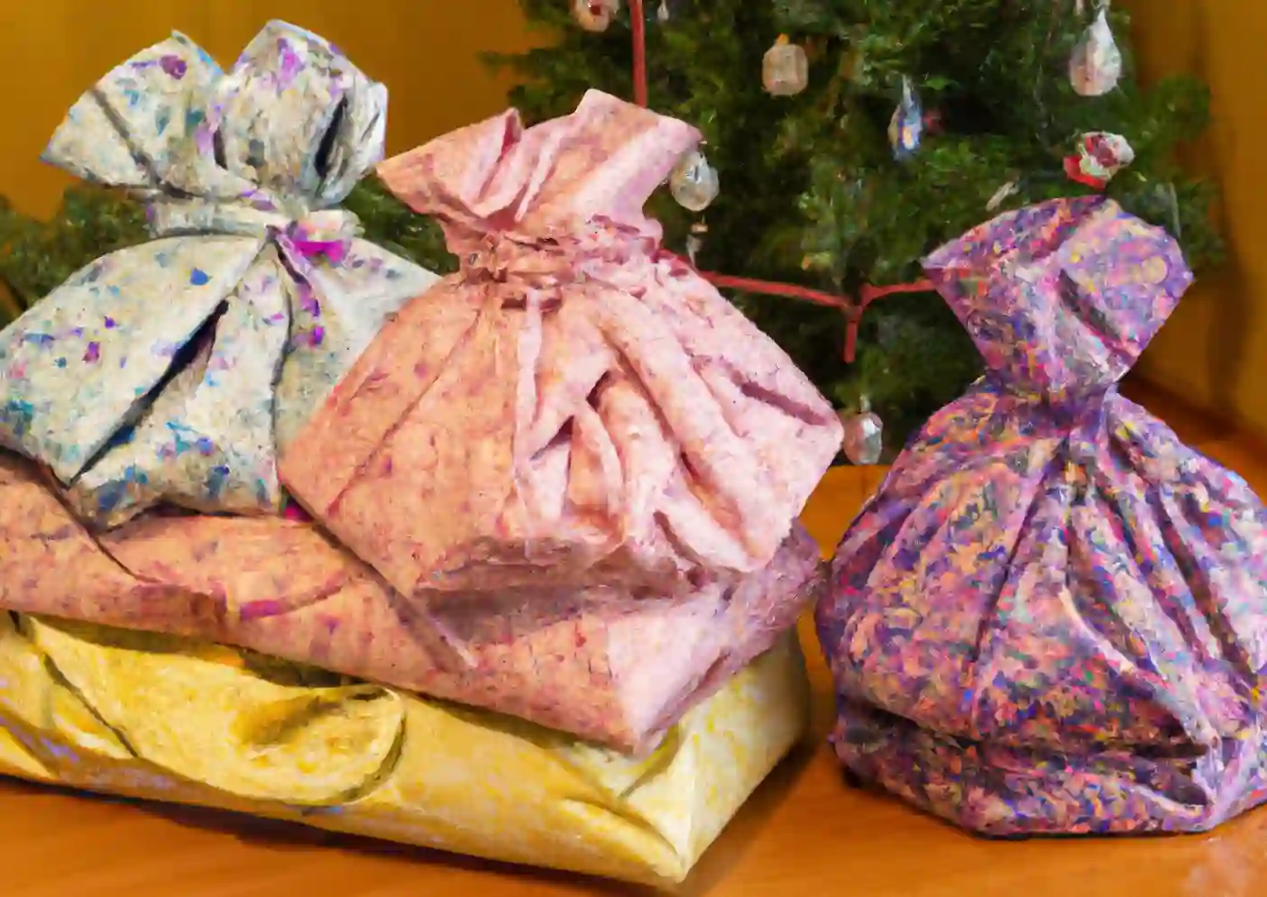 Cadeaux de Noël emballés à la manière japonaise Furoshiki